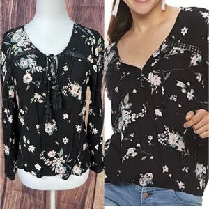 American Rag mixed floral black peasant top juniors size S boho
